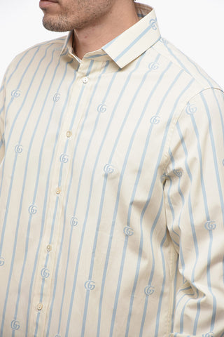 Pinstriped Popeline Cotton Shirt with Standard Collar