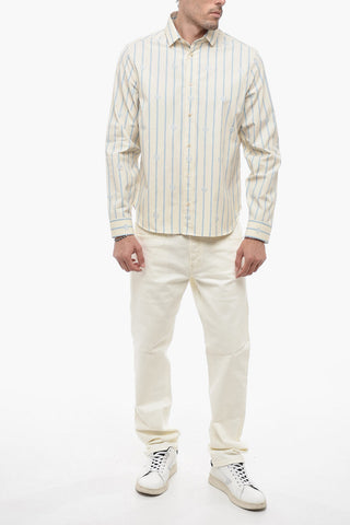 Pinstriped Popeline Cotton Shirt with Standard Collar