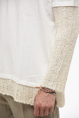 Printed Crewneck T-shirt With Linen Blend Sleeves