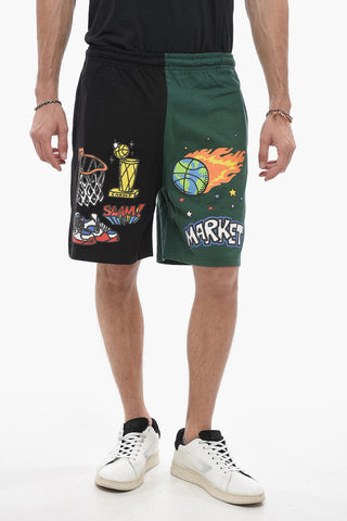 drawstring Waist Two-Tone Printed Shorts