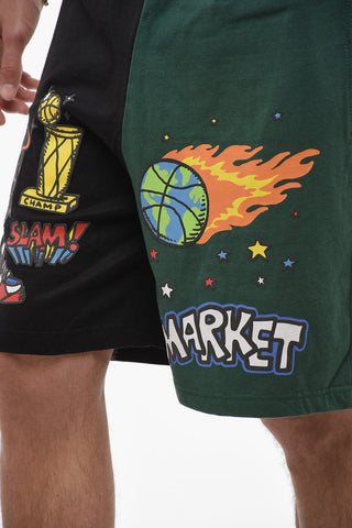 drawstring Waist Two-Tone Printed Shorts