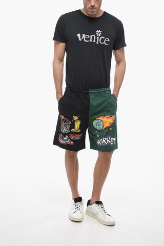 drawstring Waist Two-Tone Printed Shorts