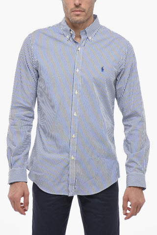 Button-Down Stretch Cotton Shirt with Awning Motif