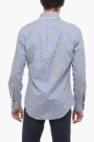 Button-Down Stretch Cotton Shirt with Awning Motif