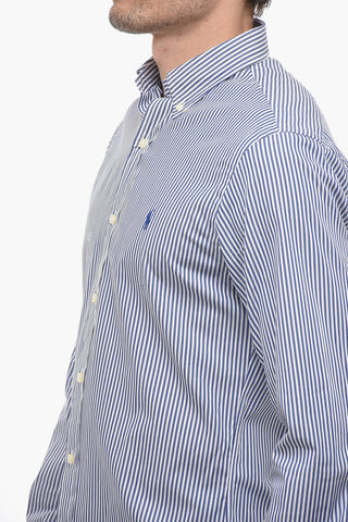 Button-Down Stretch Cotton Shirt with Awning Motif