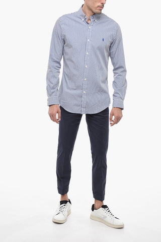 Button-Down Stretch Cotton Shirt with Awning Motif