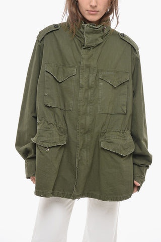 Distressed Detail UNISEX Cotton Parka with Removable Hood