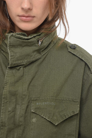 Distressed Detail UNISEX Cotton Parka with Removable Hood