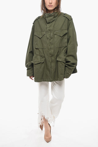 Distressed Detail UNISEX Cotton Parka with Removable Hood