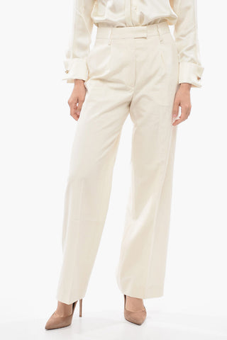 Single-pleated Cotton Canvas Palazzo Pants