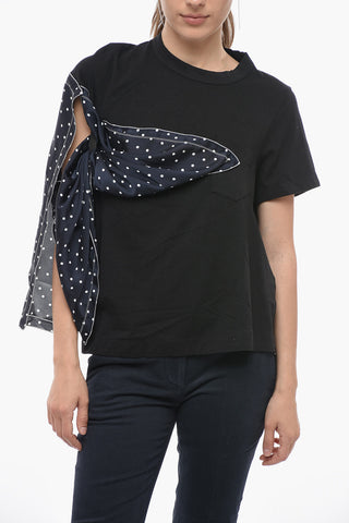 Crew-neck T-shirt With Polka Dots Foulard Detail