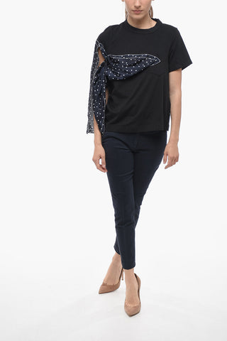 Crew-neck T-shirt With Polka Dots Foulard Detail