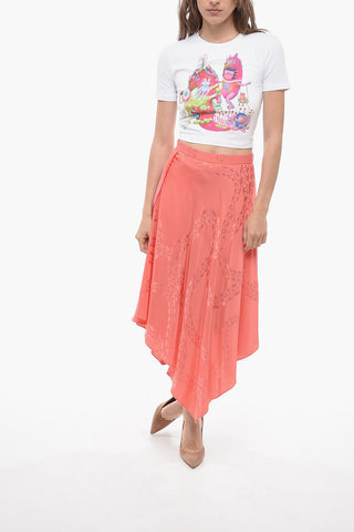 Cropped Crew-Neck Printed T-shirt With Rhinestone Logo