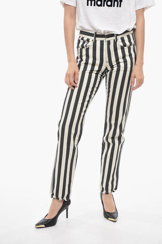 Skinny Fit Cotton Denims with Awning Stripe Pattern 14cm