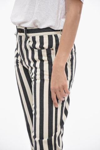 Skinny Fit Cotton Denims with Awning Stripe Pattern 14cm