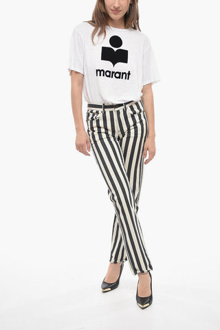 Skinny Fit Cotton Denims with Awning Stripe Pattern 14cm