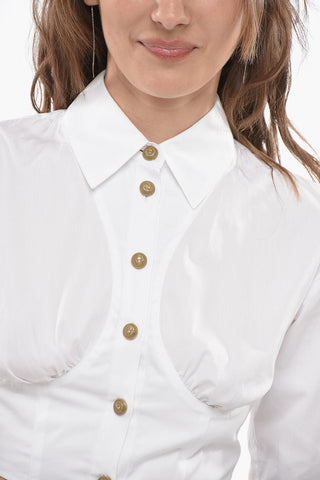 Camicia Cropped Fit con Bottoni Gioiello