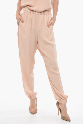 Pantaloni in Misto Seta con Polsini Elastici