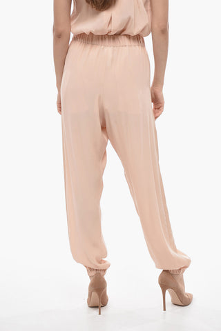 Pantaloni in Misto Seta con Polsini Elastici