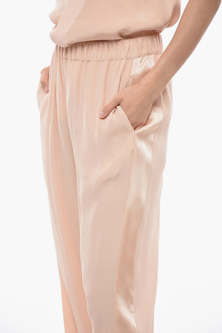 Pantaloni in Misto Seta con Polsini Elastici