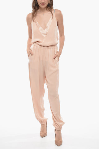 Pantaloni in Misto Seta con Polsini Elastici