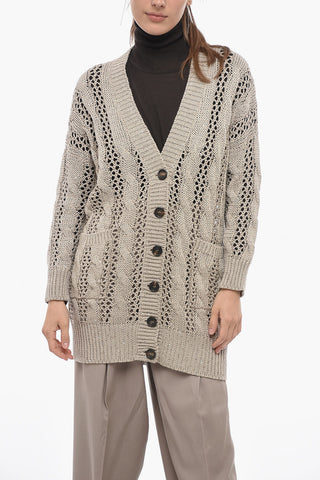 Sequined Flax Blend Crochet Cardigan
