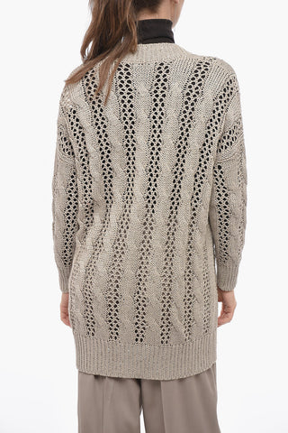 Sequined Flax Blend Crochet Cardigan