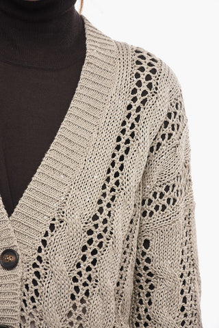 Sequined Flax Blend Crochet Cardigan