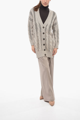 Sequined Flax Blend Crochet Cardigan