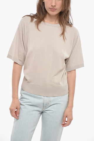 Shorts Sleeve Crew-Neck Sweater with Rib Hem