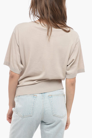Shorts Sleeve Crew-Neck Sweater with Rib Hem