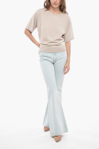 Shorts Sleeve Crew-Neck Sweater with Rib Hem