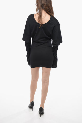 Solid Color Tee Dress with Asymmetrical Sleeve
