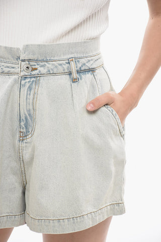 Single Pleat Denim Shorts
