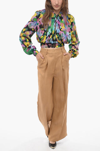 Flax Blend Palazzo Pants with Belt Loops