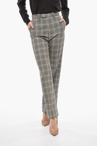 Straight Fit Flax Blend Pants with District Check Motif