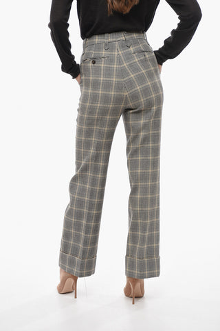 Straight Fit Flax Blend Pants with District Check Motif