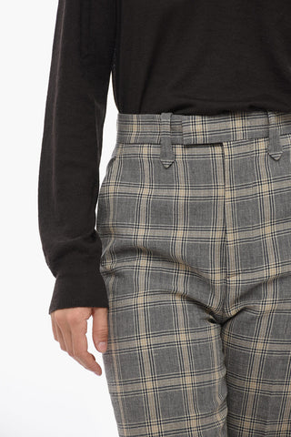 Straight Fit Flax Blend Pants with District Check Motif