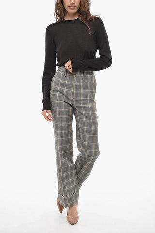 Straight Fit Flax Blend Pants with District Check Motif