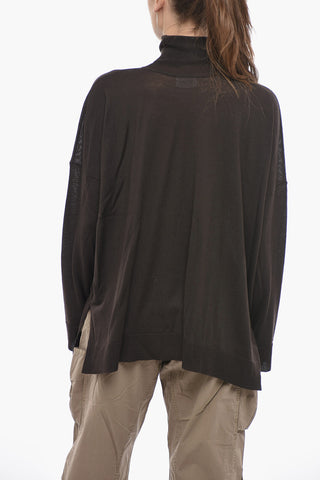Lightweight Wool LIQUORICE turtleneck Sweater with Side Slit