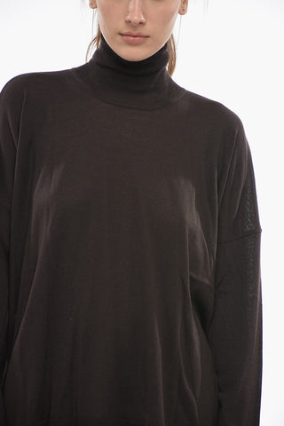 Lightweight Wool LIQUORICE turtleneck Sweater with Side Slit