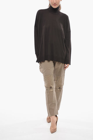 Lightweight Wool LIQUORICE turtleneck Sweater with Side Slit