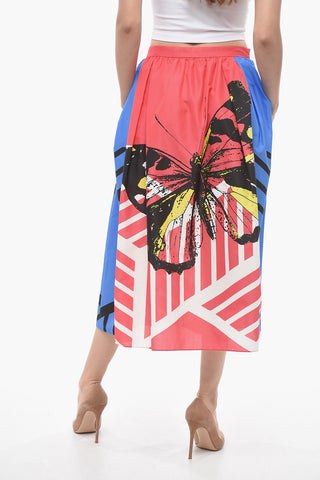 Cotton BUTTERFLY Flared Midi Skirt