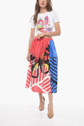 Cotton BUTTERFLY Flared Midi Skirt