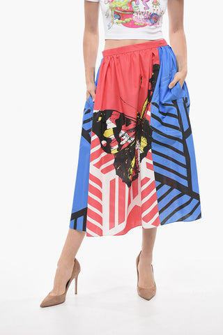 Cotton BUTTERFLY Flared Midi Skirt