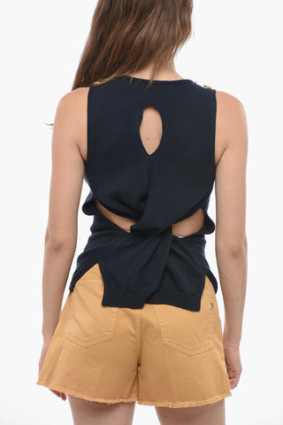 Sleeveless ANGELIQUE Crew-Neck Sweater with Golden-Buttons