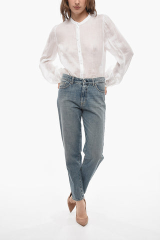 Stone Washed Effect LIVING THE DREAM Jeans with Silver Button 14,5cm