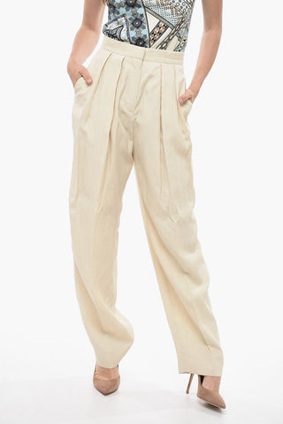 Pantaloni Palazzo in Misto Lino a 2 Pinces