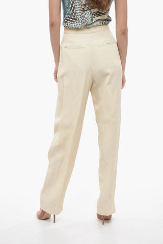 Pantaloni Palazzo in Misto Lino a 2 Pinces