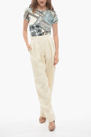 Pantaloni Palazzo in Misto Lino a 2 Pinces